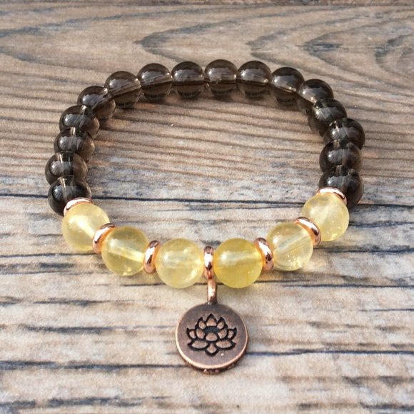 Lotus bracelet, Smoky Quartz & Citrine, Copper, crystal healing - Picture 1 of 9